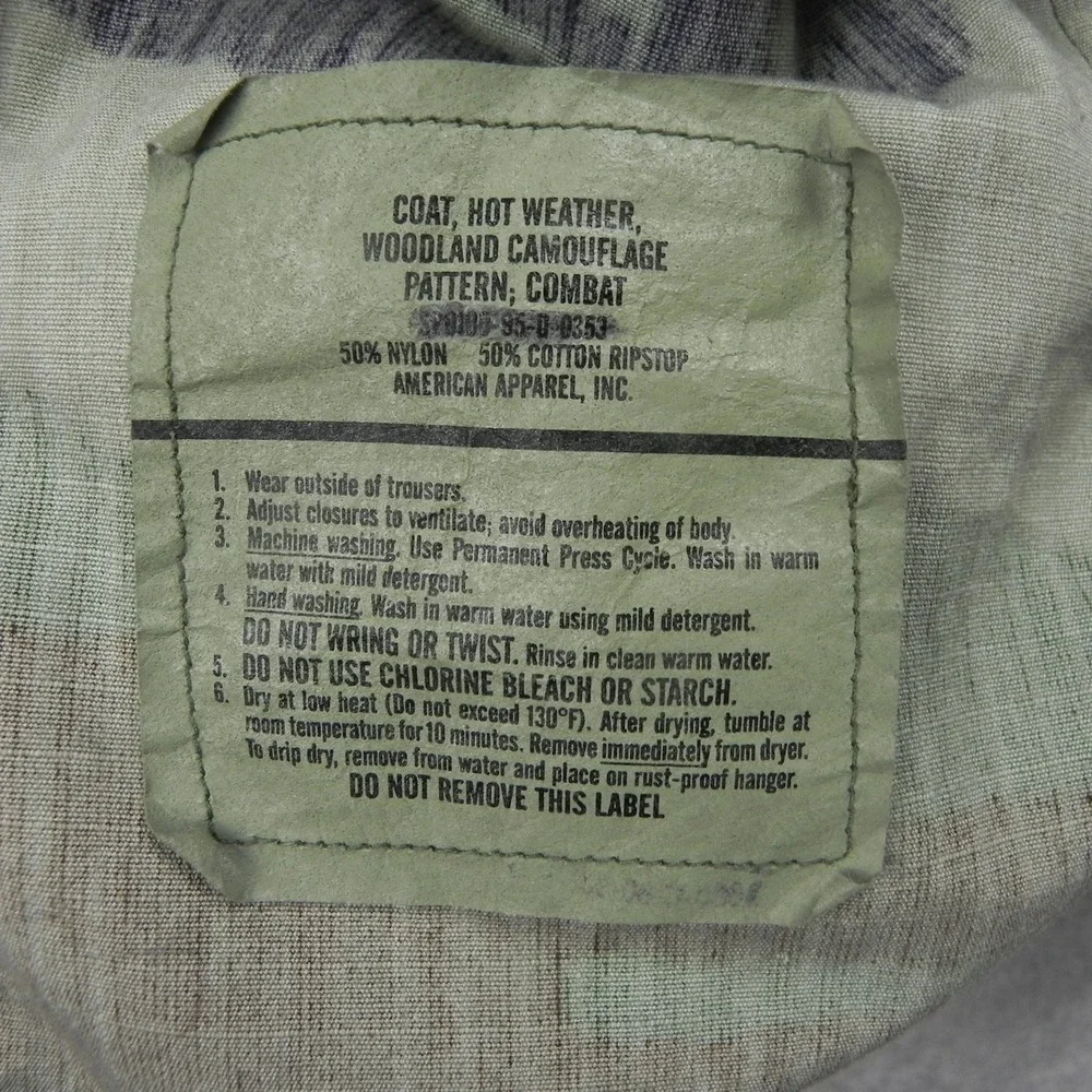 American Apparel Camo Combat Coat Mens Small Long Woodland Ripstop BDU Jacket